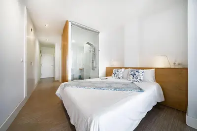 Cama o camas de una habitación en Estudio con terraza vista mar