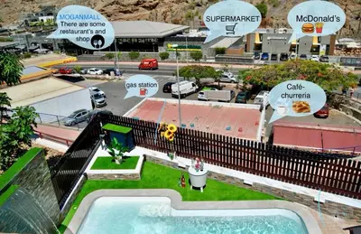 Piscina en o cerca de Villa Puerto Rico in front of the shopping center with private heated saltwater pool with jacuzzi function & arcade games OR St andard Villa Puerto Rico in front of the shopping center with private heated saltwater large jacuzzi No Pool& arcade games