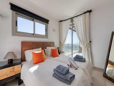 Cama o camas de una habitación en Villa in San Bartolomé with Private Heated Pool