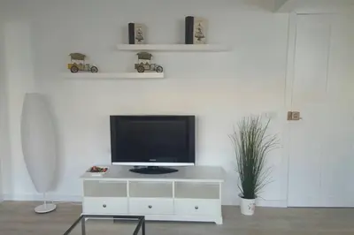 Una televisión o centro de entretenimiento en la meliana