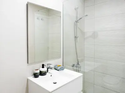 Un baño de Apartment Abora Garden with terrace, pool, extensive gardens and free parking