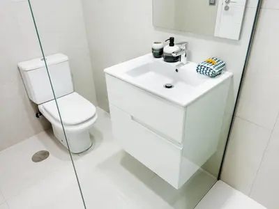 Un baño de Apartment Abora Garden with terrace, pool, extensive gardens and free parking