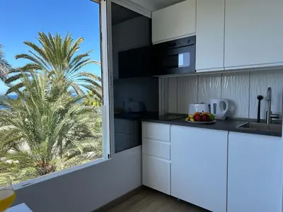 Una cocina o zona de cocina en Studios für 2 Personen am Strand