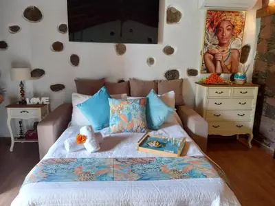 Cama o camas de una habitación en Romantic Casa Rural La Molinera