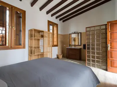 Cama o camas de una habitación en Beautiful beach house in traditional Canarian style