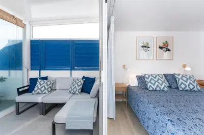 Cama o camas de una habitación en Agaete White&Blue Rooftop